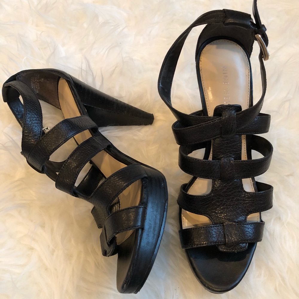 Black Strappy Gladiator Heeled Sandals